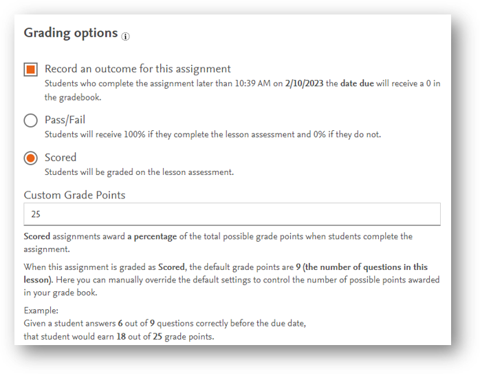 Can I Set Custom Grade Points When Creating An Assignment In Sherpath ...